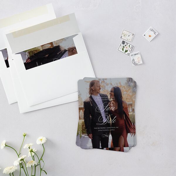 Classic Romantic Photo Save The Date Magnets Licorice Magnet Paper