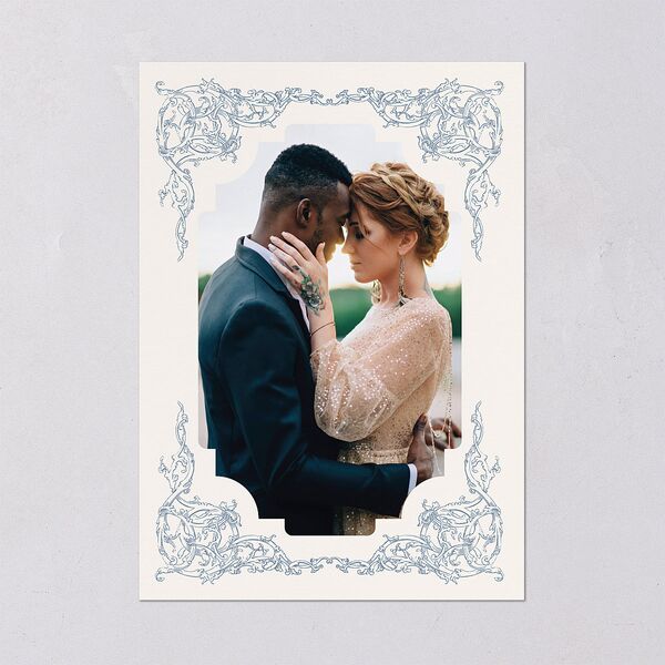 Romantic Rococo Save The Date Cards Dusty Blue Signature smooth Blank No Standard