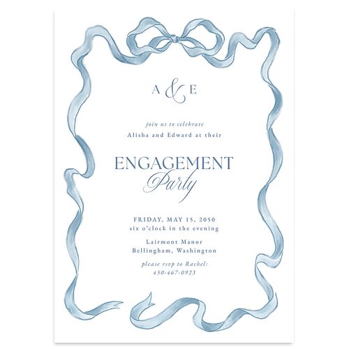 Vintage Bow Engagement Party Invitations Regency Blue Signature Blank Standard