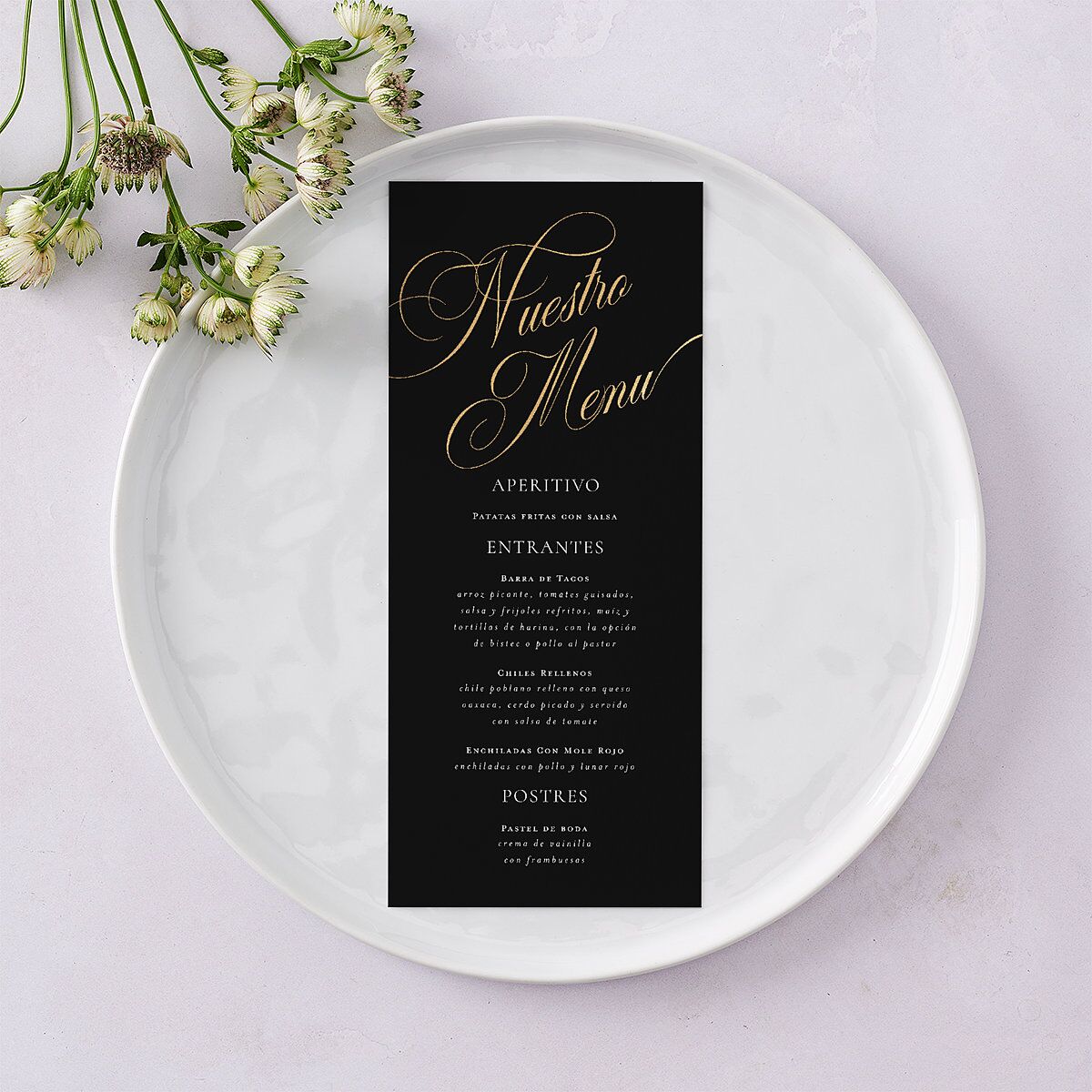 Nuestra Boda Menus Gold Charcoal Signature