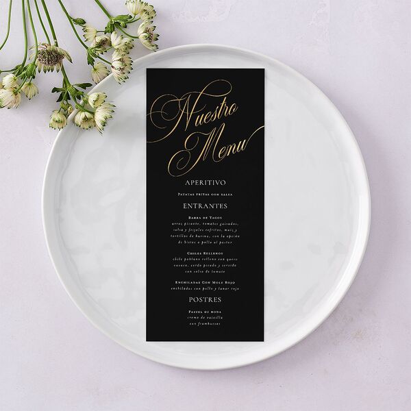 Nuestra Boda Menus Gold Charcoal Signature