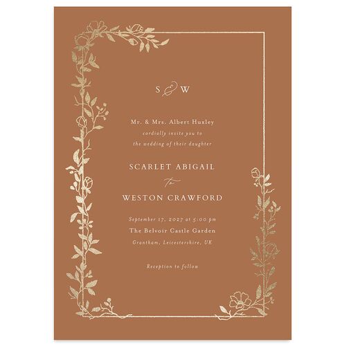Delicate Vines Foil Wedding Invitations Gold Copper Signature Blank No Standard