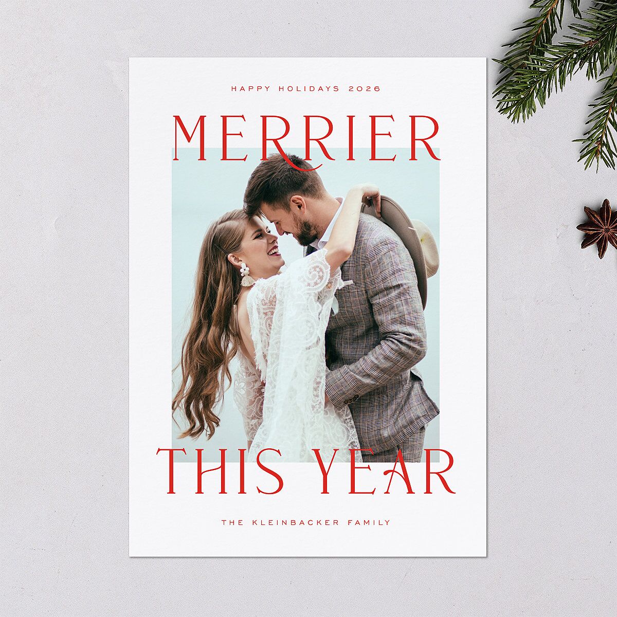 Merrier Year Holiday Cards Scarlet Signature Blank Portrait Standard