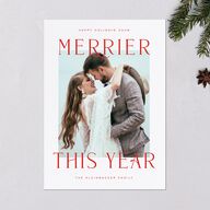 Merrier Year Holiday Cards Scarlet Signature Blank Portrait  Standard