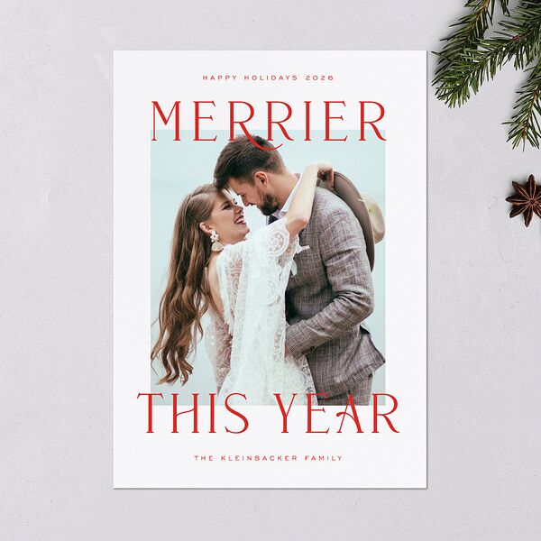 Merrier Year Holiday Cards Scarlet Signature Blank Portrait Standard