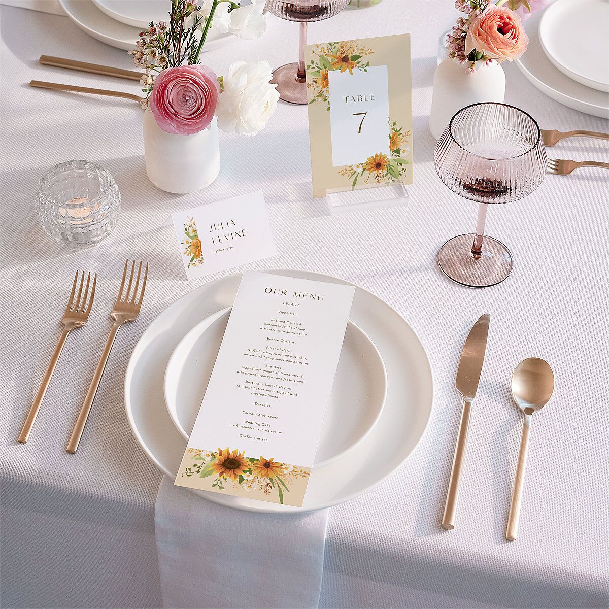 Sweet Sunflowers Place Cards Marigold Signature