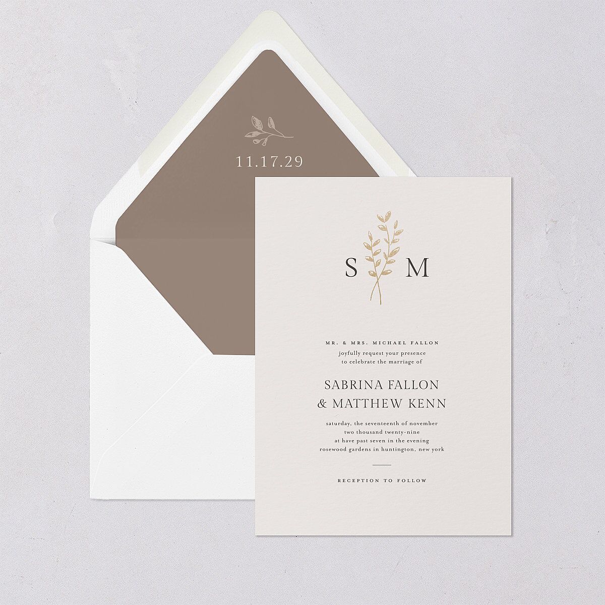 Elegant Botanical Initials Foil  Euro Envelope Liners Linen Luxe