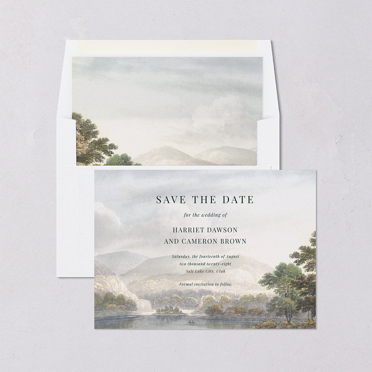 Vintage Landscape Save The Date Cards Dark Green Signature smooth Blank No
