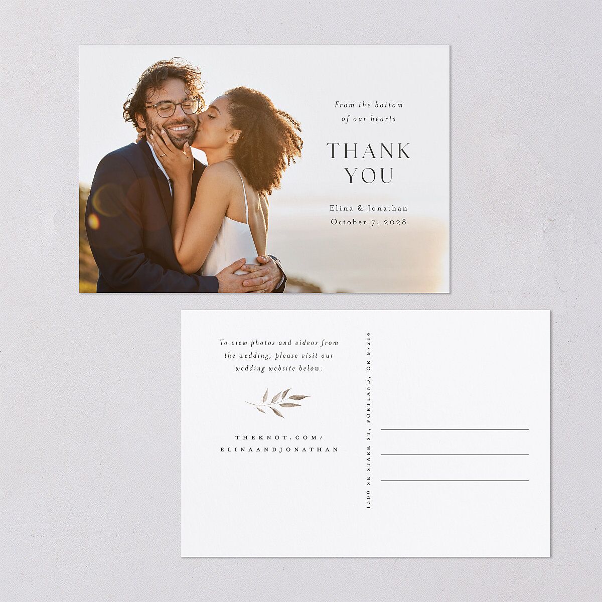 Leafy Rustic Monogram Thank You Postcards — view 1