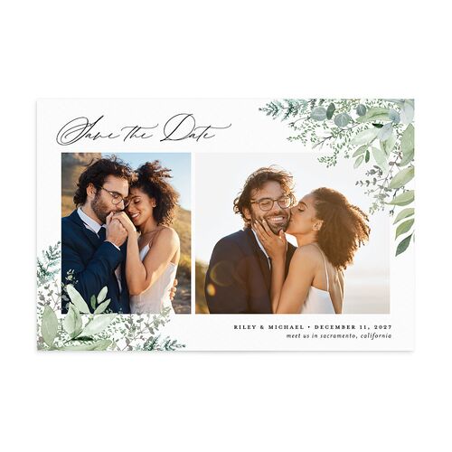 Gorgeous Greenery Save the Date Postcards Pure White