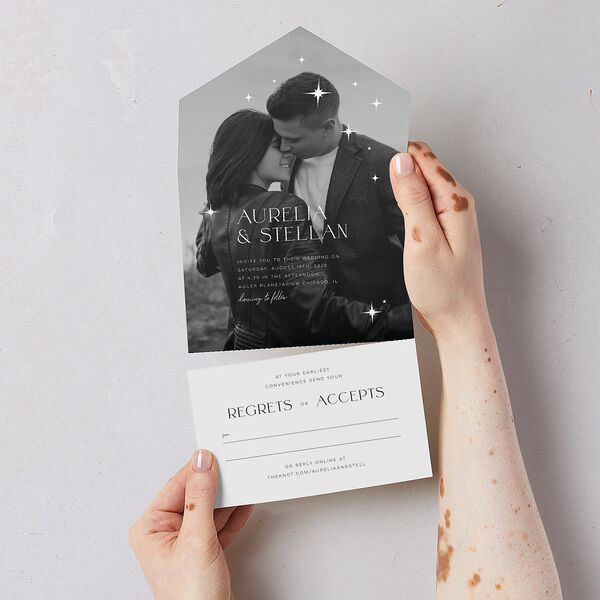 Starry Photo All-in-One Wedding Invitations Midnight Signature Light Both Recipient and Return Addresses No
