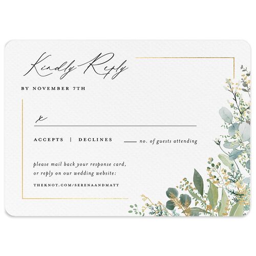 Shining Greenery Wedding Response Cards Gold Off-White Signature Rounded