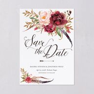 Bohemian Floral Save The Date Cards Merlot Signature smooth Blank No Standard