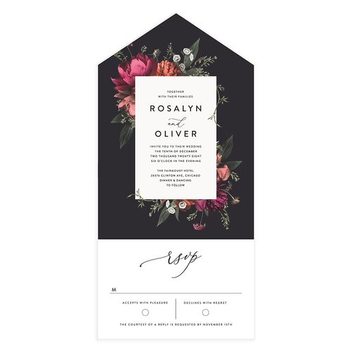 Blooming Botanical All-in-One Wedding Invitations Midnight Signature Light Both Recipient and Return Addresses No