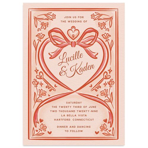 Vintage Heart Locket Wedding Invitations Soft Peach Signature Blank No Standard