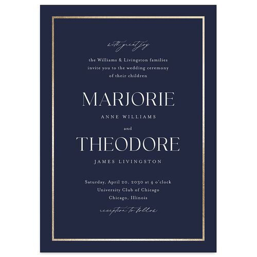 Joyful Union Wedding Invitations Gold Navy Signature Blank No Standard