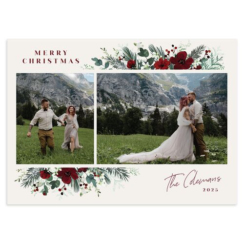 Holiday Floral Holiday Cards Maroon Signature Blank