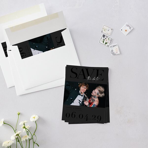 Modern Vow Save the Date Petite Cards Charcoal Signature smooth Blank No Standard