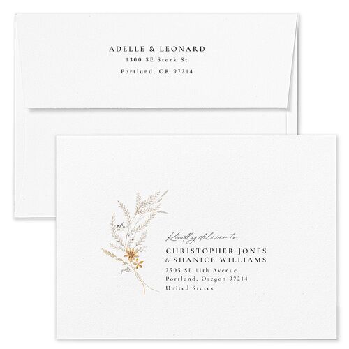 Dried Blooms Wedding Invitation Envelopes White Thyme Both Recipient and Return Addresses Standard Signature