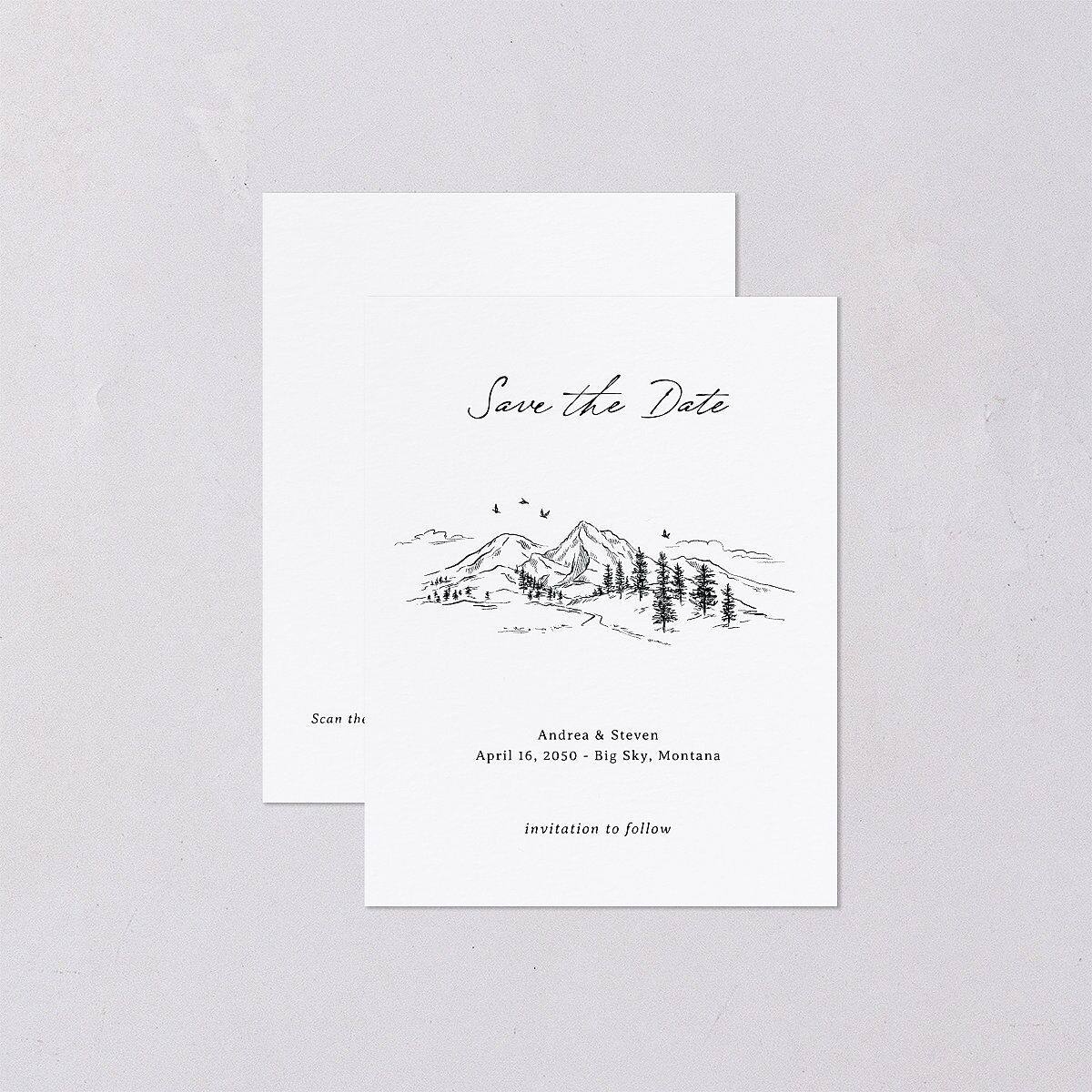 Elegant Mountain Monogram Save the Date Petite Cards Pure White Signature smooth Blank No Standard