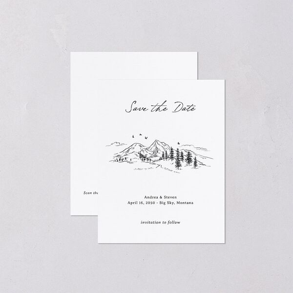 Elegant Mountain Monogram Save the Date Petite Cards Pure White Signature smooth Blank No Standard