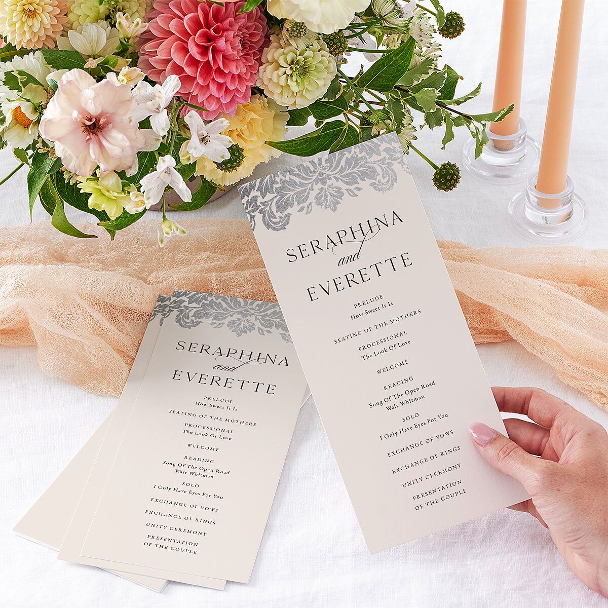 Elegant Damask Wedding Programs Silver Champagne Signature