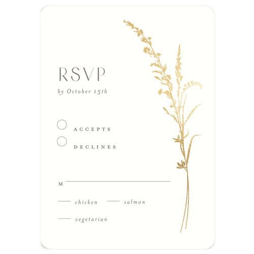 Minimal Wildflower Wedding Response Cards Gold Off-White Signature Rounded