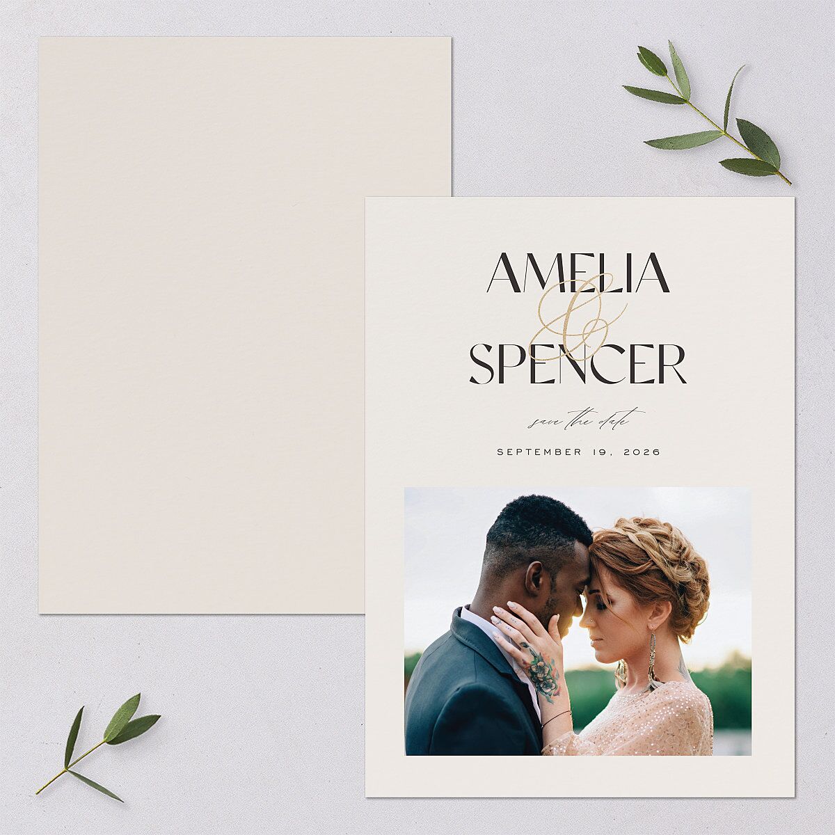 Together Save The Date Cards Gold Champagne Signature smooth Blank No Standard
