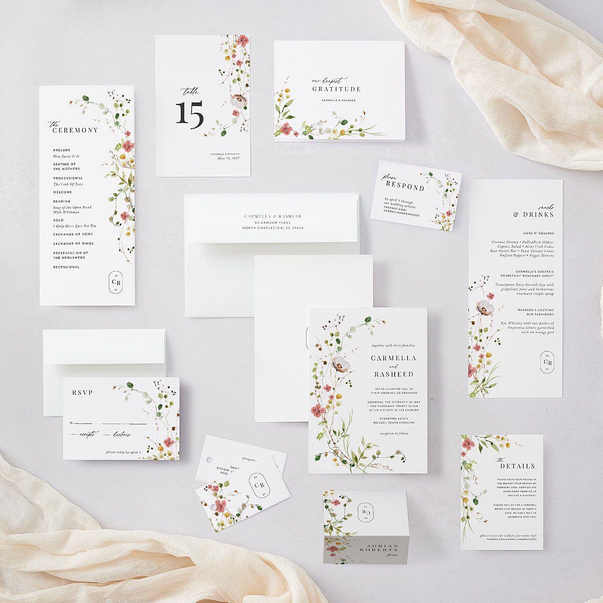 Delicate Wildflower Table Numbers Peach Pink Signature