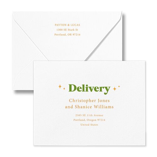Colorful Retro Stripes Save the Date Magnet Euro Envelopes White Sea Foam Both Recipient and Return Addresses Luxe Signature