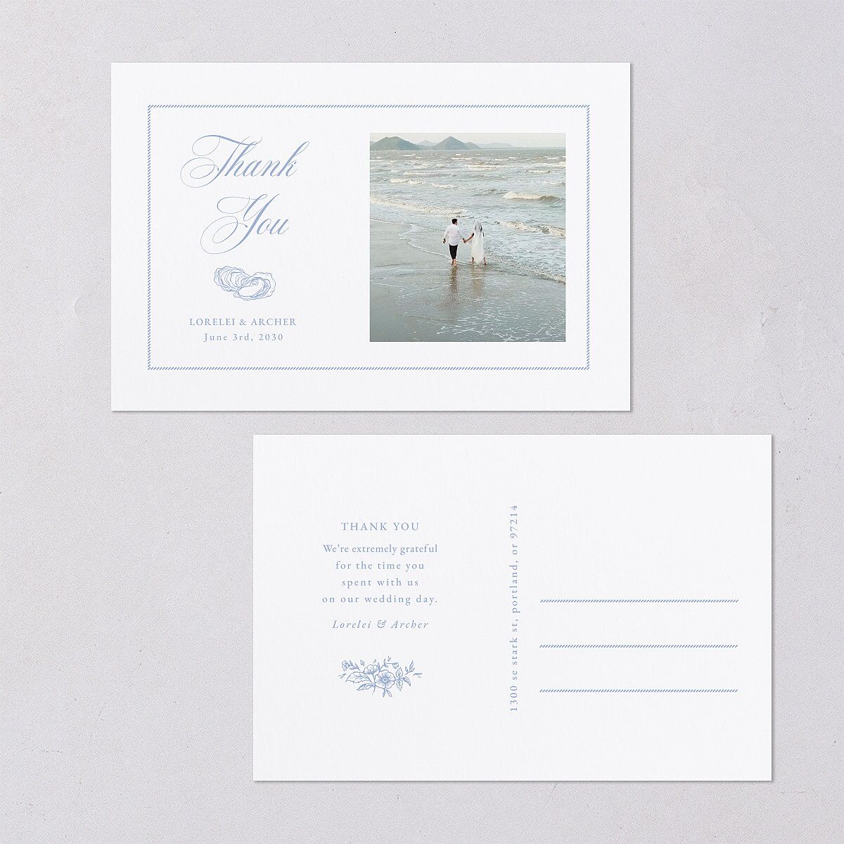 Coastal Oysters and Anchors Thank You Postcards Sea Blue