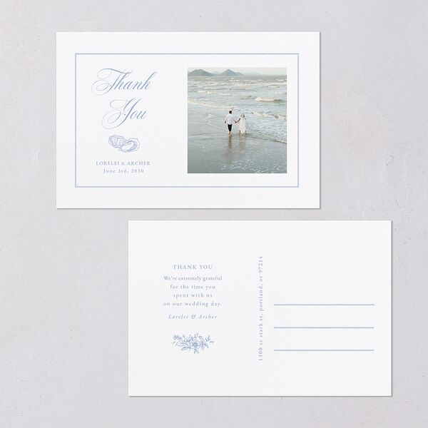Coastal Oysters and Anchors Thank You Postcards Sea Blue