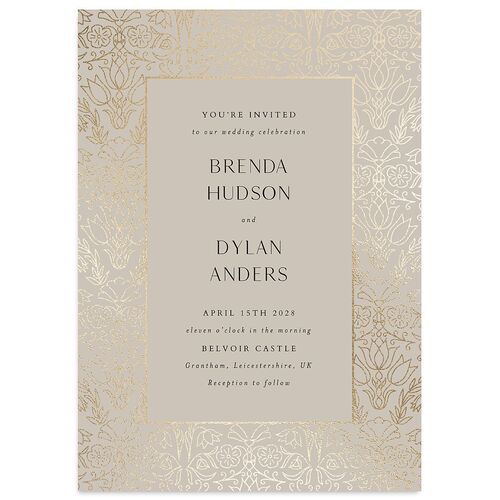 Ornate Regency Wedding Invitations Gold Taupe Signature Blank No Standard