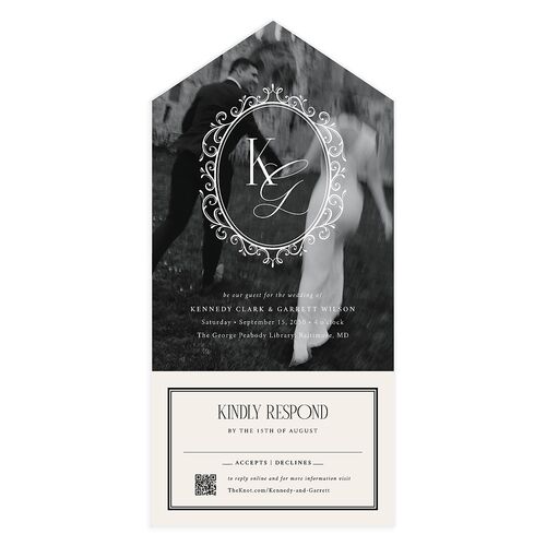 Maximalist Photo Crest All-in-One Wedding Invitations Linen Signature Light Both Recipient and Return Addresses No