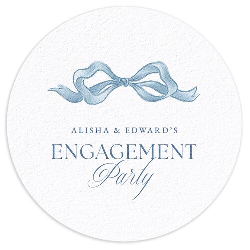 Vintage Bow Engagement Party Coasters Regency Blue Cardboard Circle
