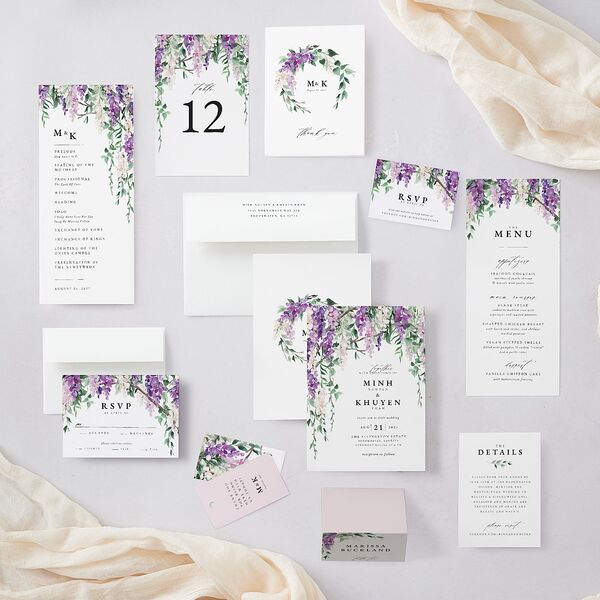 Romantic Wisteria Place Cards Purple Petal Signature