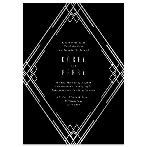 Diamond Deco Wedding Invitations Silver Licorice Signature Blank No Standard