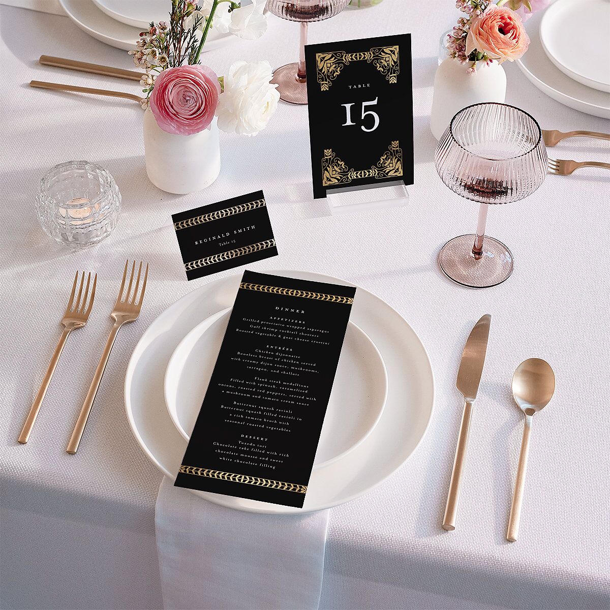 Medieval Elegance Place Cards Gold Midnight Signature