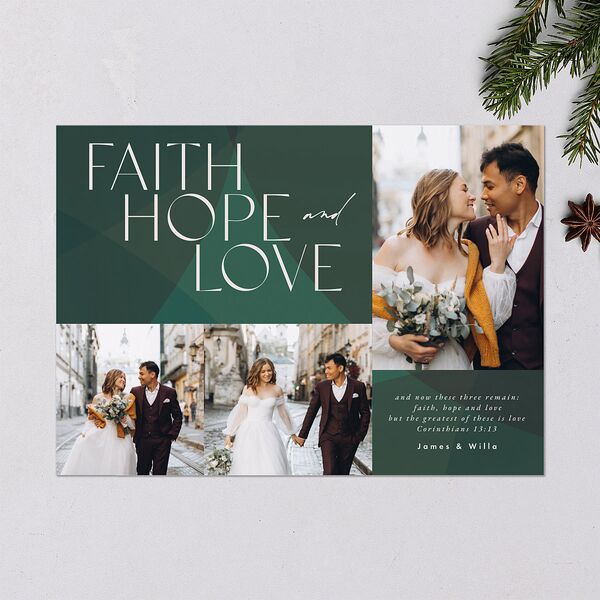 Faith Hope Love Holiday Cards Hunter Green Signature Blank Standard Landscape
