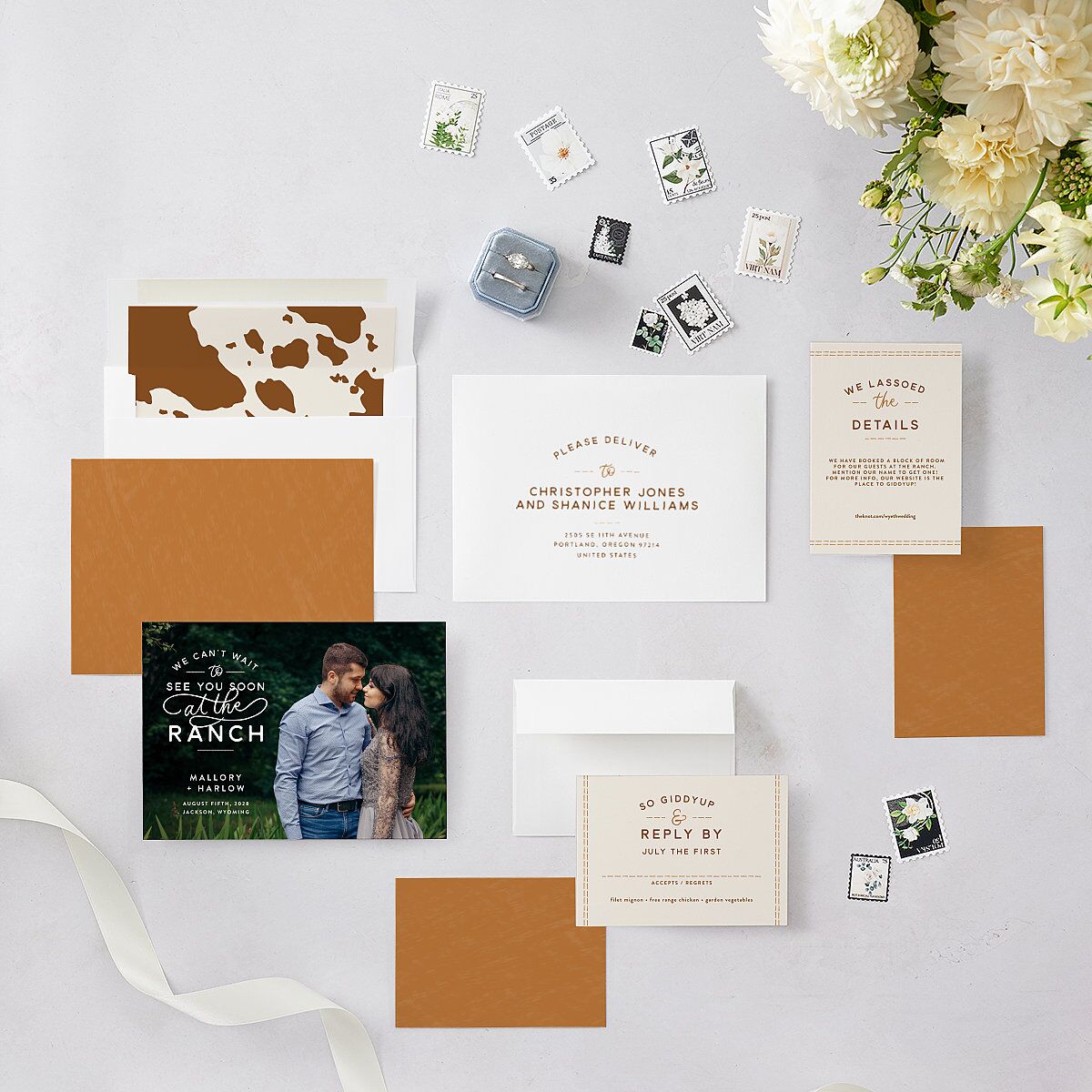 Western Denim Save The Date Cards Champagne Signature smooth Blank No Standard