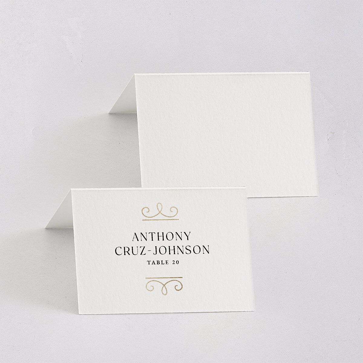 Monogram Flourish Foil Place Cards Pure White Gold Signature