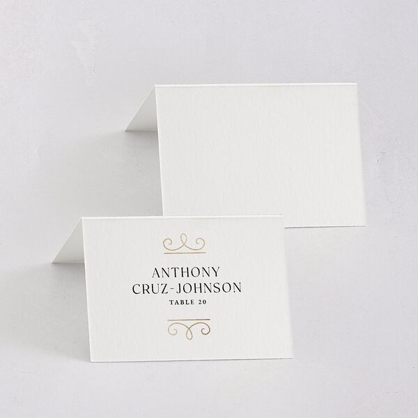 Monogram Flourish Foil Place Cards Pure White Gold Signature