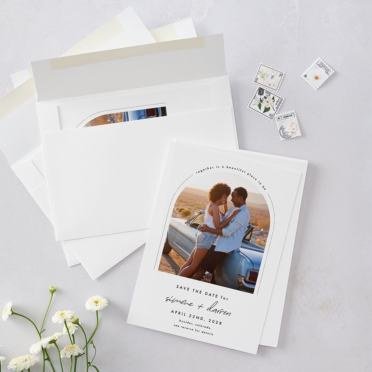 Arched Photo Save the Date Cards Sand Signature smooth Blank No Arch