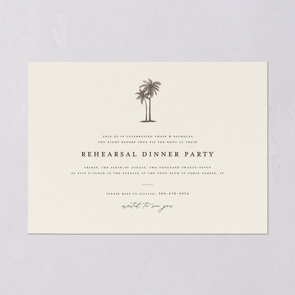 Palm Tree Icon Rehearsal Dinner Invitations Champagne Signature Blank Standard