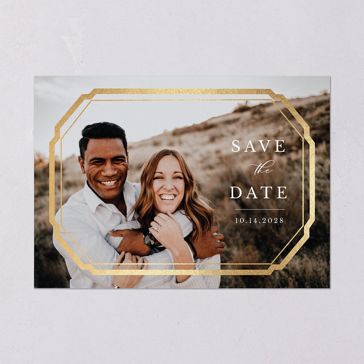 Eucalyptus Frame Foil Save The Date Cards Gold Pure White Signature smooth Blank No Standard