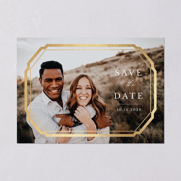 Eucalyptus Frame Foil Save The Date Cards Gold Pure White Signature smooth Blank No Standard