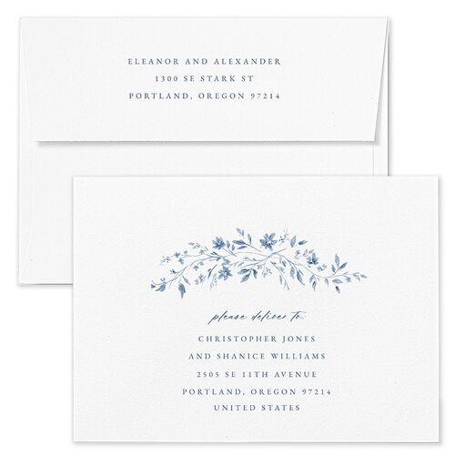 Timeless Floral Wedding Invitation Envelopes Kraft Dusty Blue Recipient Address Standard Signature