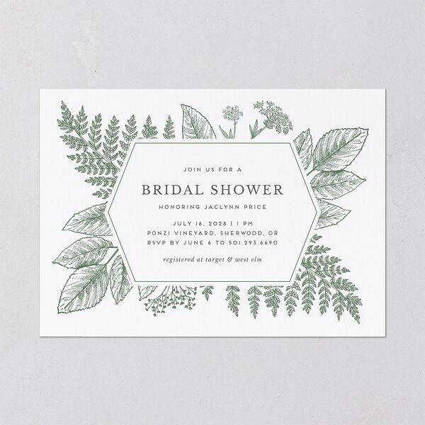 Botanical Frame Bridal Shower Invitations Hunter Green Signature Blank Standard