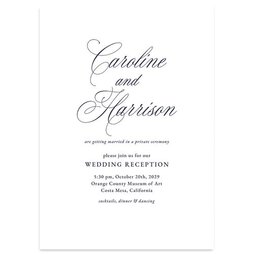 Elegant Reception Only Wedding Invitations Navy Signature Blank No Standard