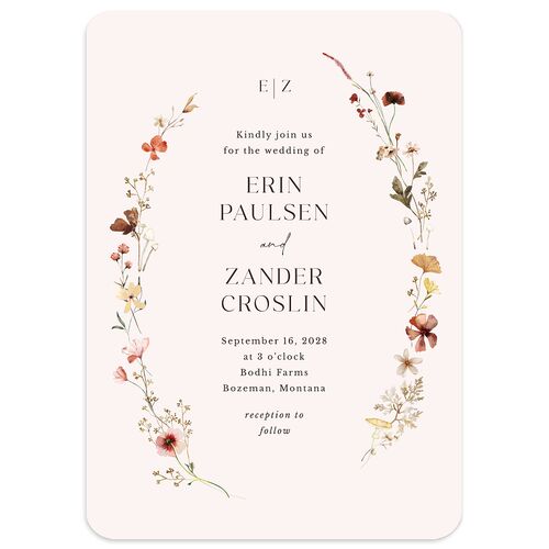 Simple Bohemian Wildflowers Wedding Invitations Soft Pink No Signature Blank Rounded